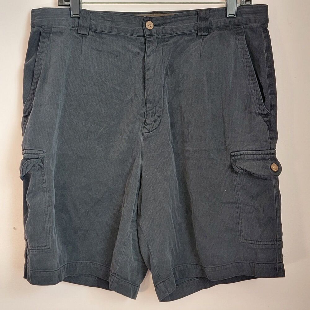 Tommy Bahama Silk Blend Charcoal Gray Black Cargo Shorts Pockets Size 35